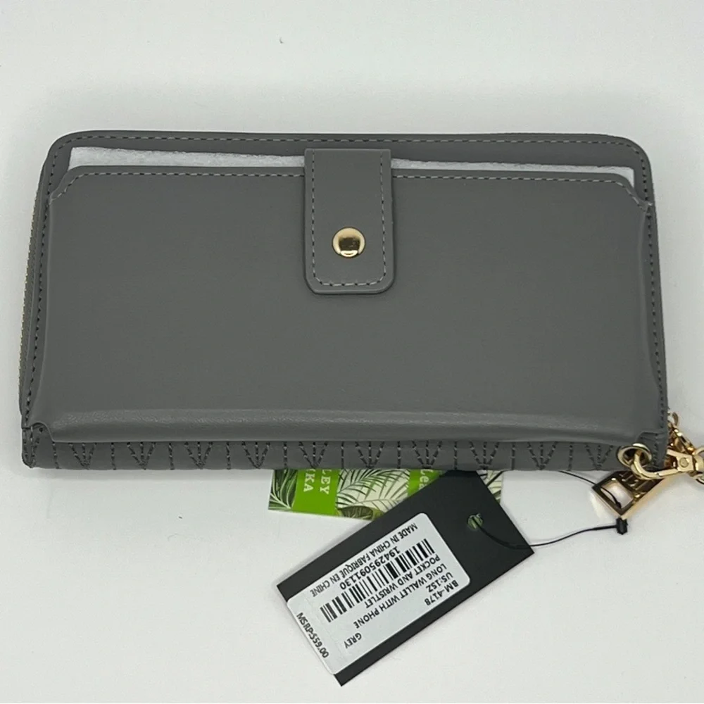 🩶Badgley Mischka Grey Long Wallet w/ Phone Pocket & Wristlet NWT!!‎